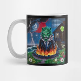 AI generated toxic green lion from fiery pit Mug